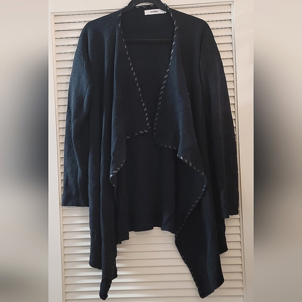 JustFab- Black Open Cardigan With Ribbon Rim Detail